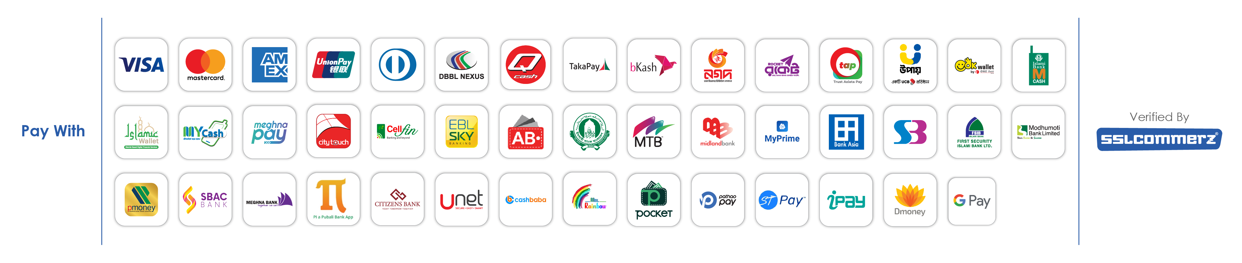 Payment channels verified by SSLCOMMERZ