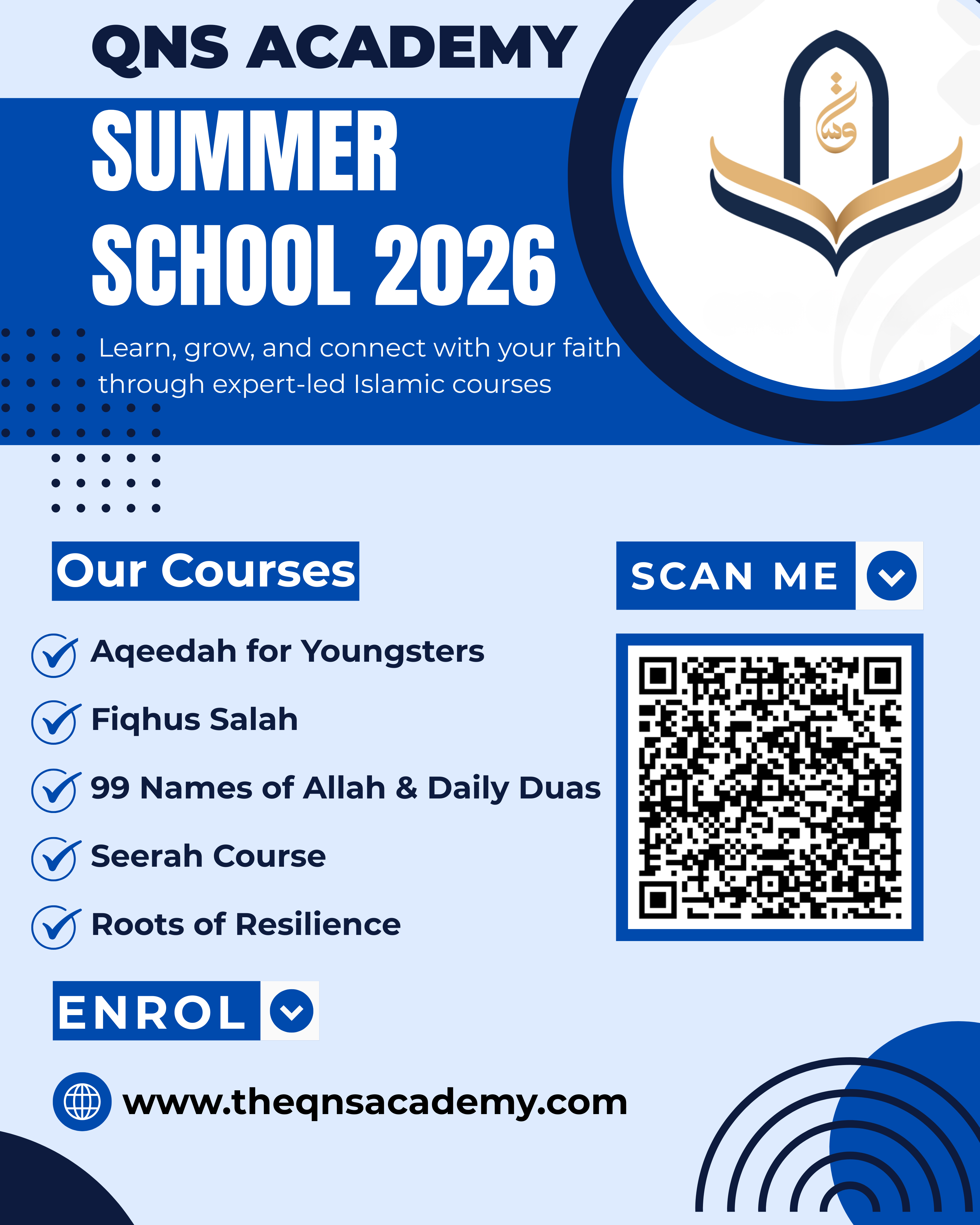 QnS Summer School 2026 — five online Islamic courses for young learners aged 8 to 16
